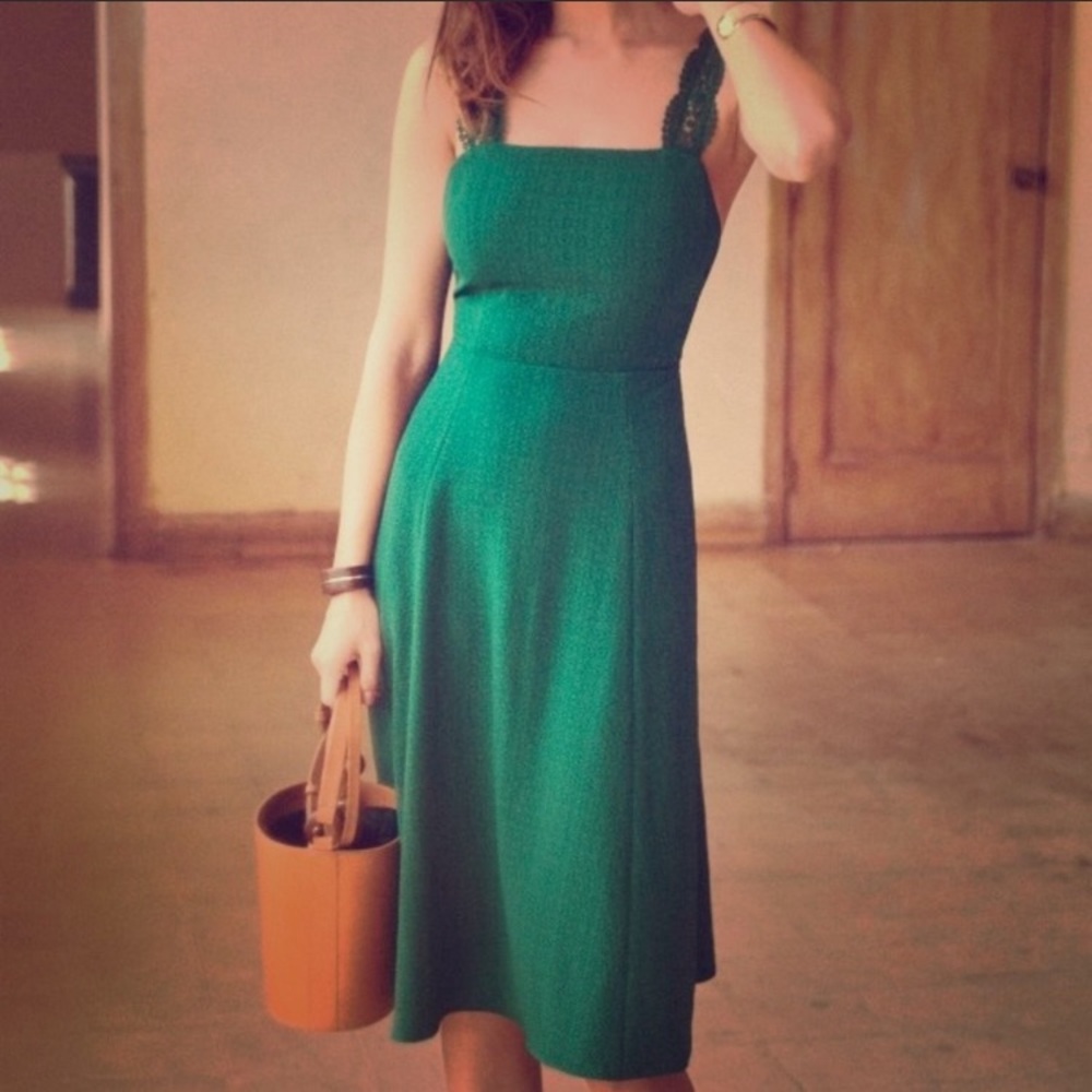 Sezane Green Robe Edna Dress size 2 lace straps